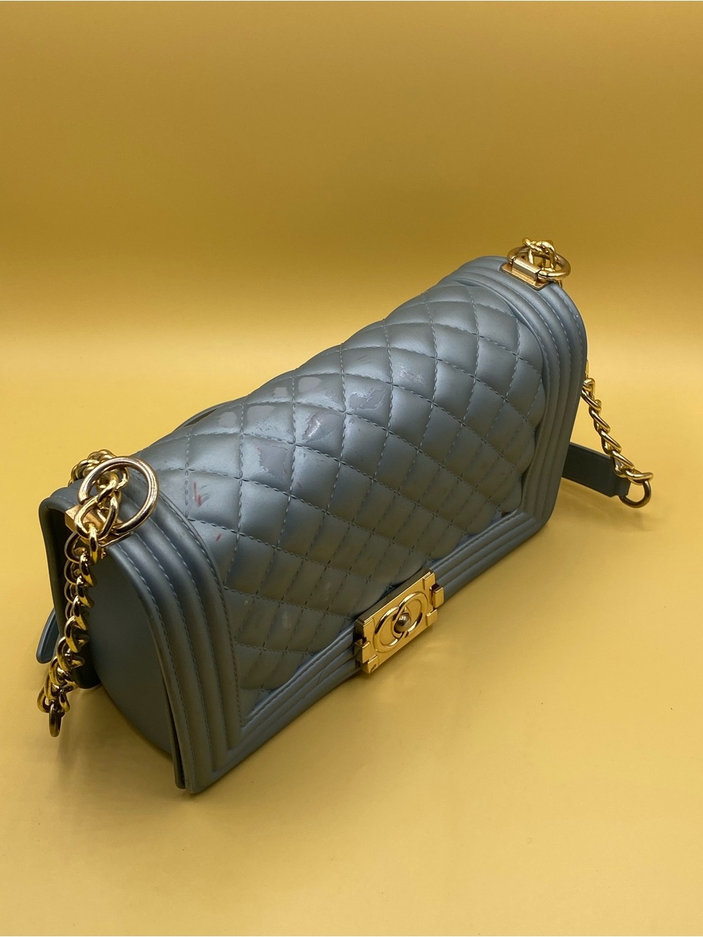 Luxury Quilted Chain Shoulder Bag in Slate Blue - Picture 2 of 4